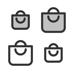 Pixel-perfect icon of shopping bag built on two base grids of 32x32 and 24x24 pixels for easy scaling. The initial base line weight is 2 pixels. In two-color and one-color versions. Editable strokes