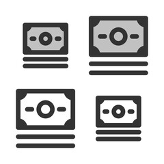 Pixel-perfect linear icon of banknotes pack  built on two base grids of 32 x 32 and 24 x 24 pixels. The initial base line weight is 2 pixels. In two-color and one-color versions. Editable strokes