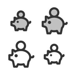 Pixel-perfect linear  icon of piggy bank  built on two base grids of 32 x 32 and 24 x 24 pixels. The initial base line weight is 2 pixels. In two-color and one-color versions. Editable strokes