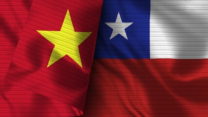 Chile and Vietnam Realistic Flag – Fabric Texture 3D Illustration