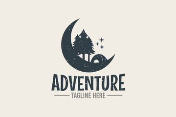 Camping on the moon logo vector graphic for any business.