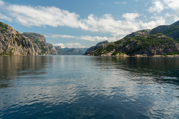Lysefjord sea mountain fjord view with reflections, Norway