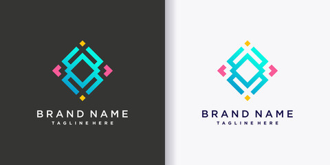 Abstract monogram logo design for business company and personal with line art style