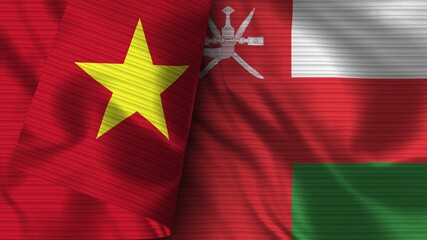 Oman and Vietnam Realistic Flag – Fabric Texture 3D Illustration