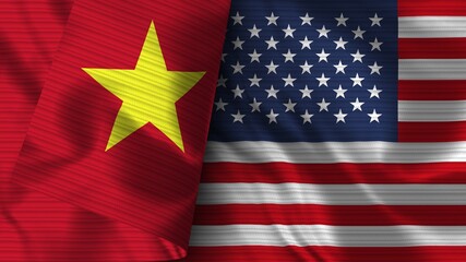 United States of America and Vietnam Realistic Flag – Fabric Texture 3D Illustration