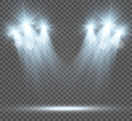 White scene on with spotlights. Vector illustration.	