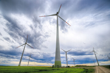 Windmill in the field. Gaj Olawski wind farm near Wroclaw, Poland, Europe.