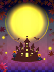 ハロウィン　ジャックオランタン　洋館　満月　紅葉　秋