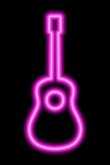 Simple pink neon guitar silhouette on a black background