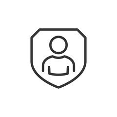 User profile privacy or authentication shield icon, secure personal data sign, account safety. Secure user login, protected, personal protection