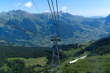 Brand new cable car Eiger Express, introduced December 2020. The 44 cabins are running between station Grindelwald Terminal and station Eiger glacier. Photo taken July 20th, 2021, Switzerland.