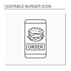 Sandwich line icon. Online ordering burgers from mobile phone. Contactless services. Fast food concept. Isolated vector illustration. Editable stroke