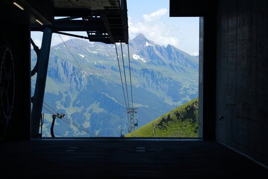 Brand new cable car Eiger Express, introduced December 2020. The 44 cabins are running between station Grindelwald Terminal and station Eiger glacier. Photo taken July 20th, 2021, Switzerland.