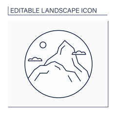 Summit line icon. Top of hill or mountain. Highest point. Landscape concept.Isolated vector illustration. Editable stroke