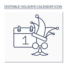 Fools day line icon. April 1. Playing tricks and practical jokes on friends and relatives. Holidays calendar concept. Isolated vector illustration. Editable stroke