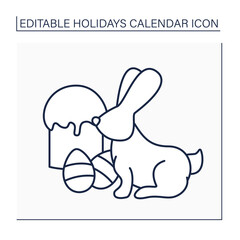 Easter line icon.Christian holiday honoring Jesus crucifixion and resurrection.Children search for chocolate left by Easter Bunny.Holidays calendar concept.Isolated vector illustration.Editable stroke