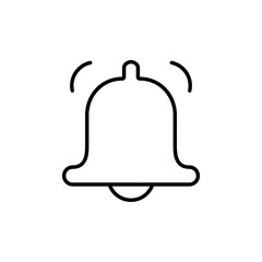 ringing bell linear icon in black, outline illustration on white. Notofication symbol. Isolated on white background. Trendy flat style for app, graphic design, web site, ui, ux. Vector EPS 10