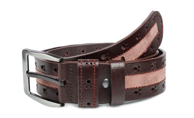 Leather belt, male, brown, isolated on a white background