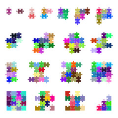 A puzzle of different colors for mental development for all ages on a white background.