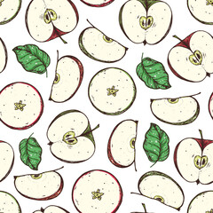 Apple seamless pattern. Hand drawn vector illustration. Apple pattern.