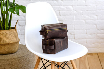 Beautiful brown bag made of leather designed for various items