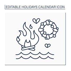 Midsummer eve line icon. Celebrate beginning of summer holidays. Lakeside bonfires, wreaths, parties, and dancing.Holidays calendar concept. Isolated vector illustration. Editable stroke