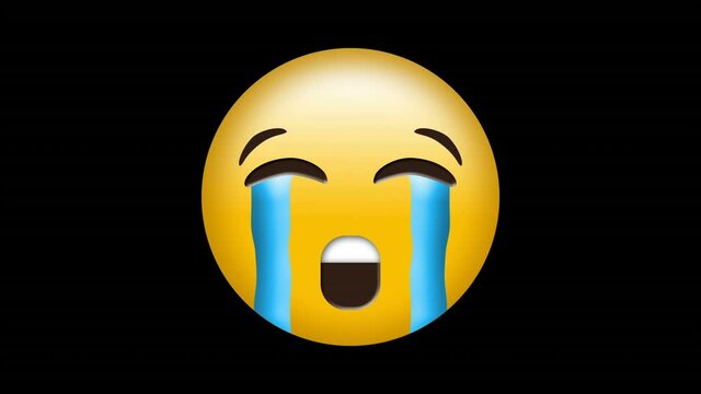 Digital animation of decorative designs over crying face emoji against black background