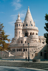 Fototapeta na wymiar Fisherman's Bastion or Halászbástya, a Neo-Romanesque Monument in the Buda Castle District of Budapest, Hungary