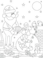 Santa Claus Christmas vector illustration coloring book isolated object on white background. 