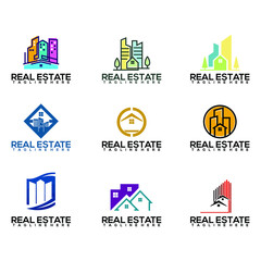 Real state modern, minimalist logo design set.