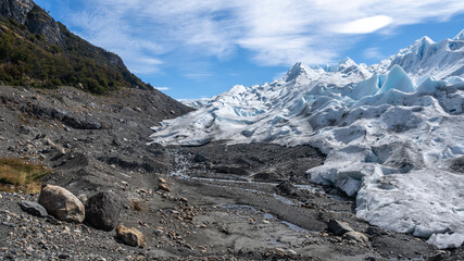 Fototapeta na wymiar Perito Moreno Glacier meets the mountain