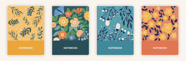 Trendy covers set. Minimalistic floral designs for notebooks, brochures, gliders and books. Template design elements. Collection of fashionable illustrations isolated on a white background.