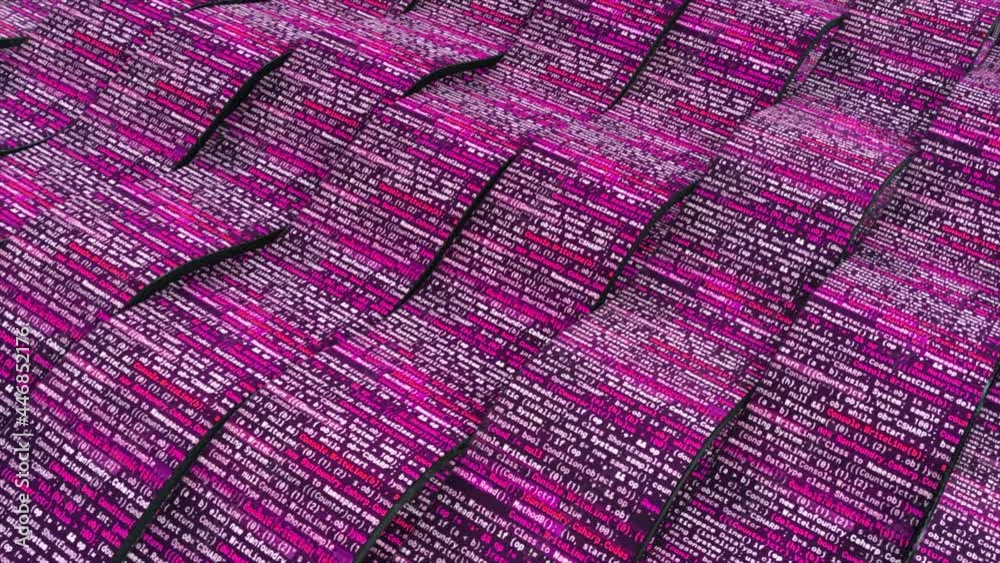 Poster futuristic background with lines of code for a modern online game. animation. 3d wide pink stripes w