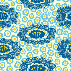 Seamles pattern flower and plant.Hand drawn print of textile.Vintage floral design.