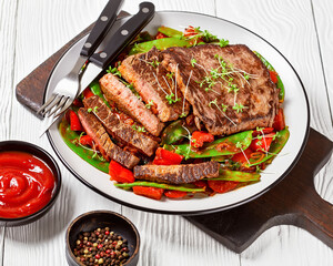 grilled Beef Flank Steak with braised vegetables