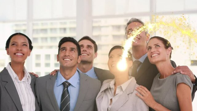 Animation of shooting star over business people in meeting
