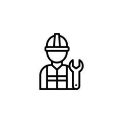 General labourer icon, linear isolated illustration, thin line vector, web design sign, outline concept symbol. Engineer person vector icon illustration isolated on white background. Builder icon.