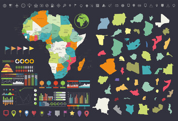 Africa map with separated Africa lands contours and Infographics design elements