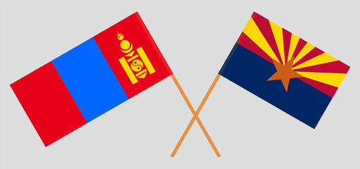 Crossed flags of Mongolia and the State of Arizona. Official colors. Correct proportion
