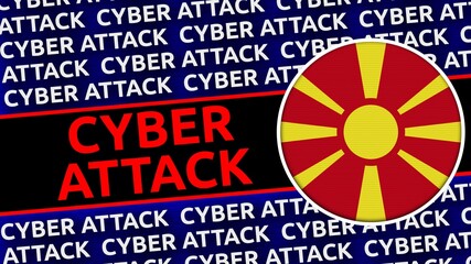 Macedonia Circular Flag with Cyber Attack Titles - 3D Illustration