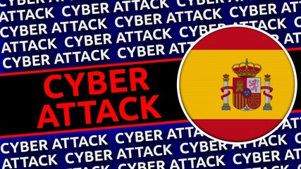 Spain Circular Flag with Cyber Attack Titles - 3D Illustration