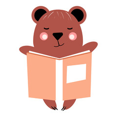 Cute bear reading a book. Animal. Forest. Reading time. Book.