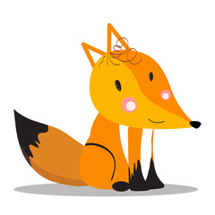Cute fox sitting and smiling. Happy fox. Animal illustration.