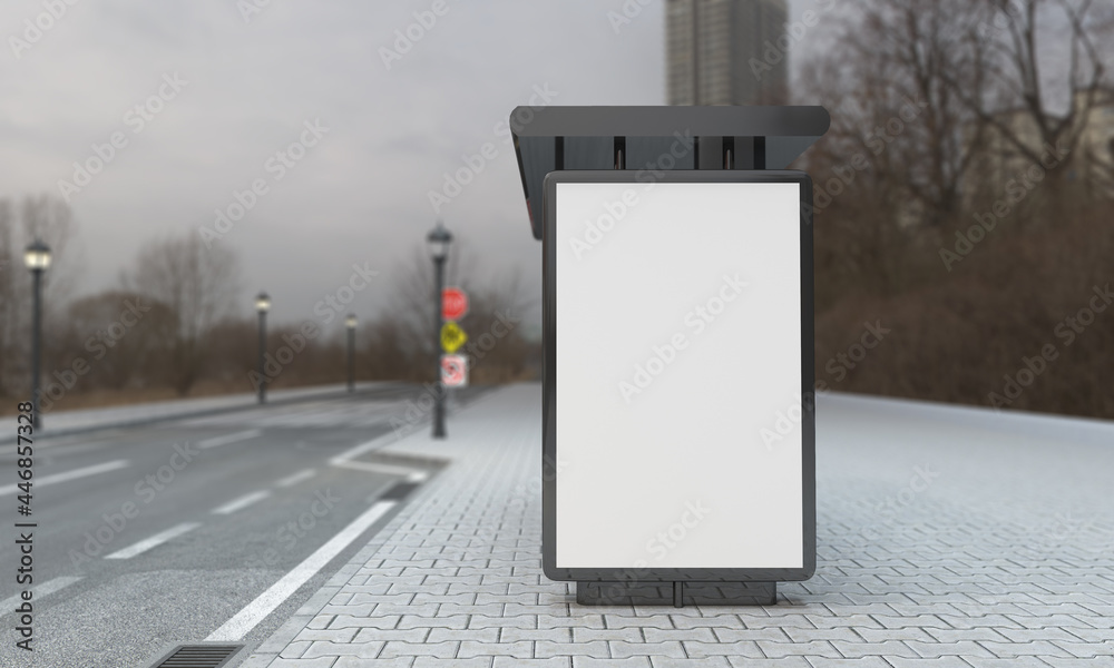 Canvas Prints 3D rendering of a bus stop with empty advertising boards for your images or text