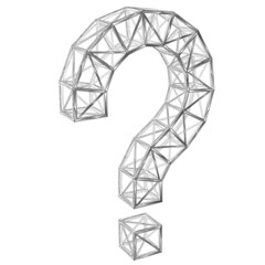 Large question mark in the form of a building structure. Low-polygonal coupling of lines and points.