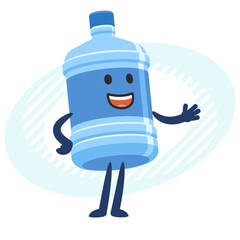 Cartoon Water Bottle Character explaining and pointing somewhere with his hand. Bottled water delivery.