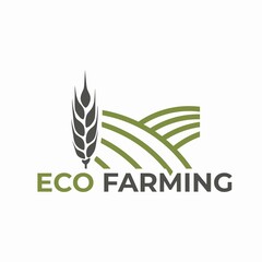 eco farming icon. eco friendly agricultury symbol. wheat spikelet and fields