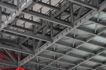 large steel frame ceiling in modern construction site.
