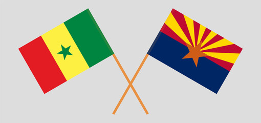 Crossed flags of Senegal and the State of Arizona. Official colors. Correct proportion