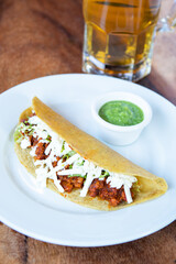 Mexican quesadillas with corn tortillas. Traditional Mexican food